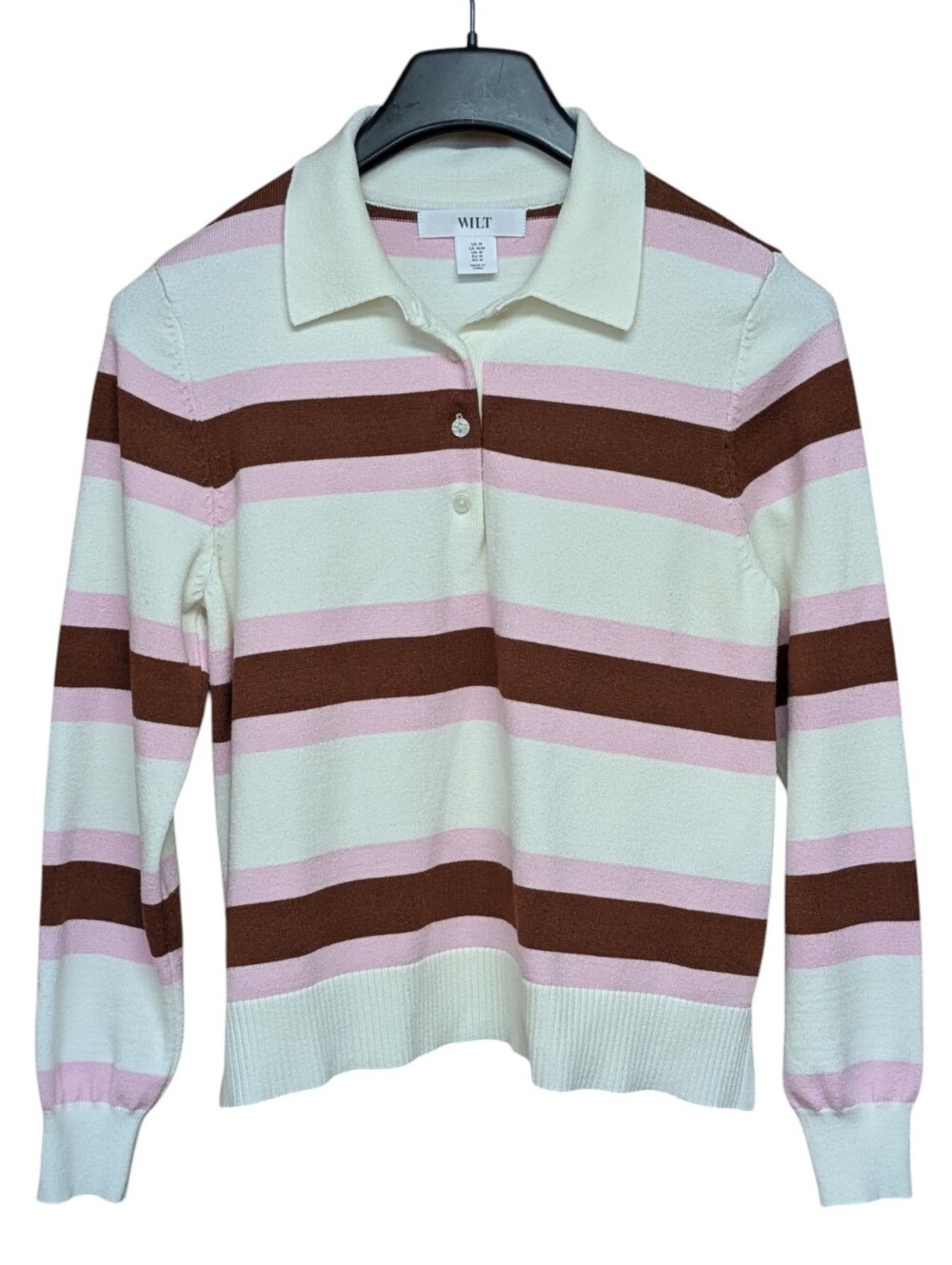 Wilt Striped Long Sleeve Polo Collared Sweater Size Medium